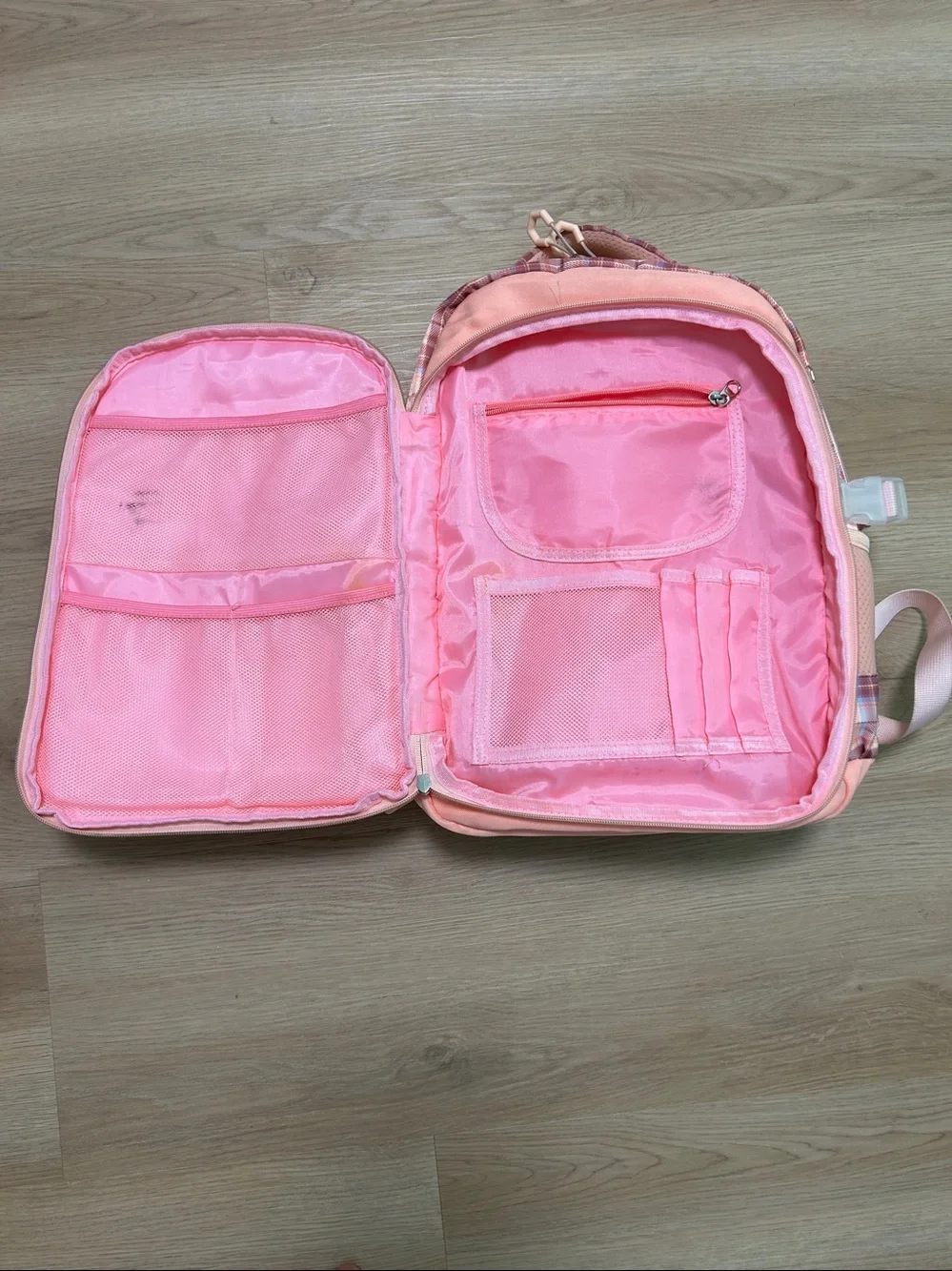 Kids Plaid School Backpack with Bunny Charm-Girls Bunny Backpack with lunchbox